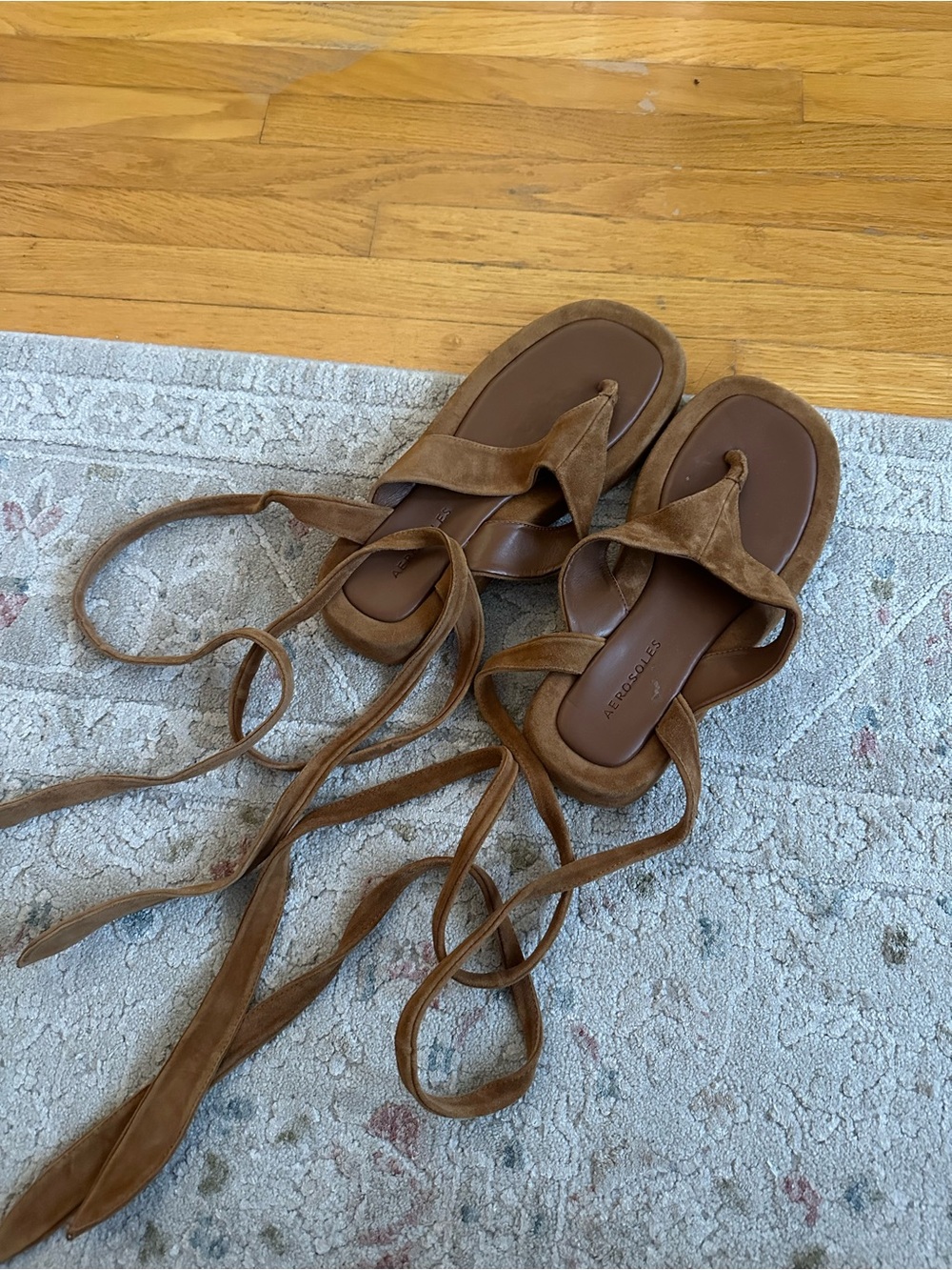AEROSOLES Tan Suede Lace-Up Women's Sandals